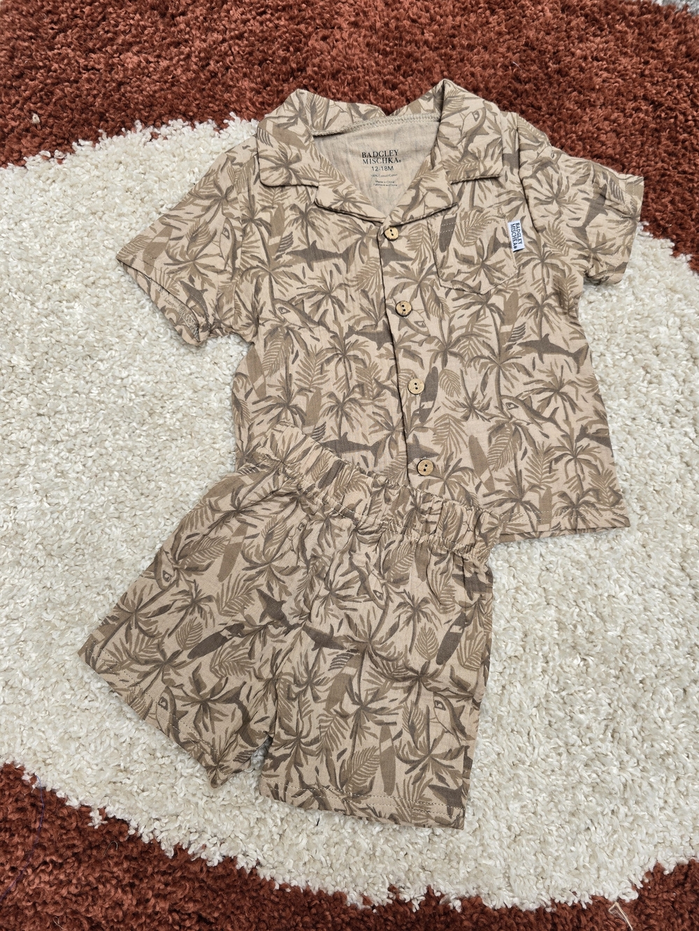Badgley Mischka Tan Palm-Print Kids Pajama Set